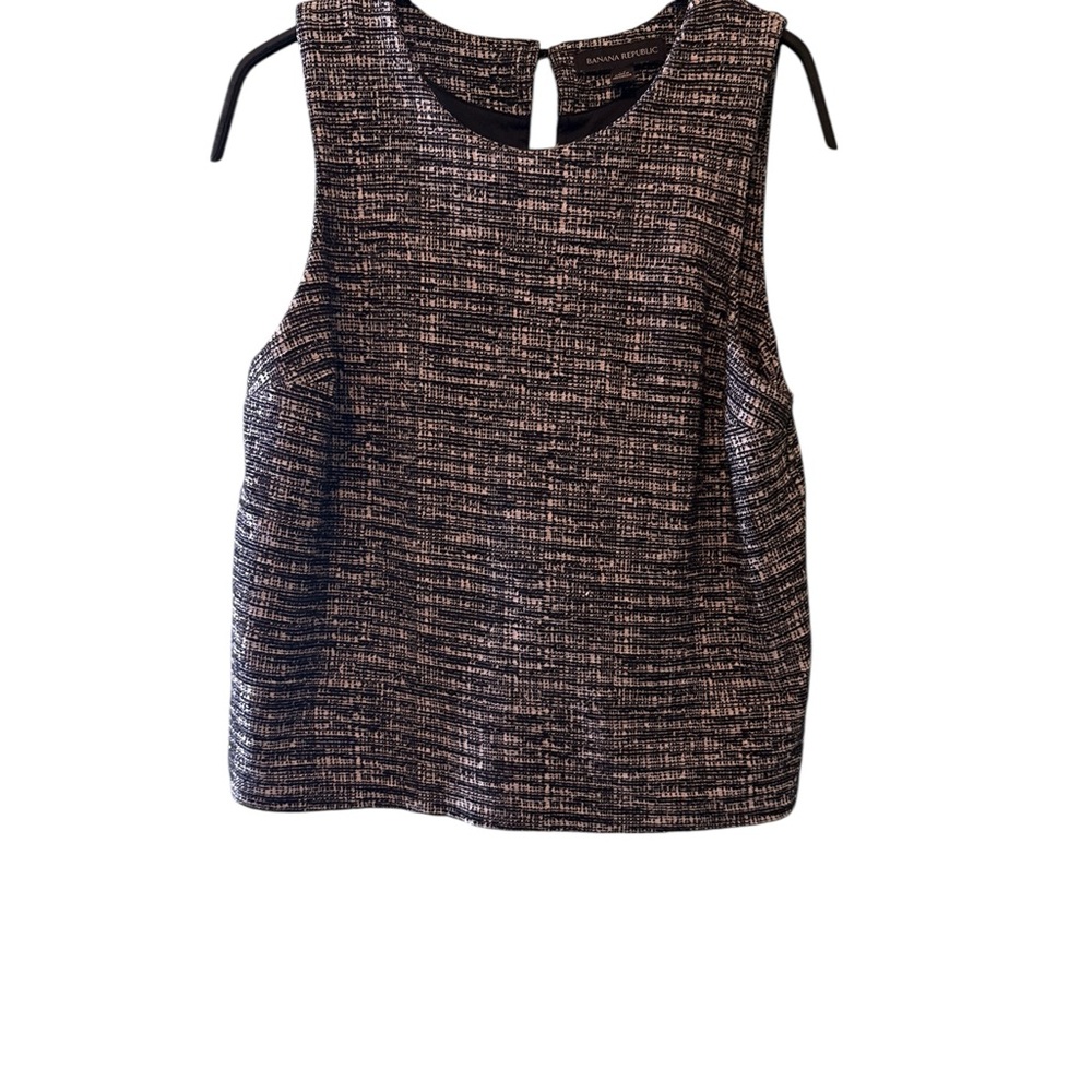 Banana Republic Crop Sleeveless Tank Top Sz XS Womens Black White Houndstooth